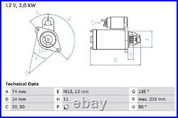 Genuine BOSCH Starter Motor for Toyota Avensis D-4D 1ADFTV 2.0 (3/06-10/08)