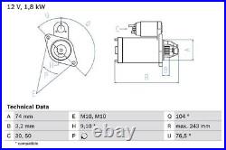 Genuine BOSCH Starter Motor for Toyota Avensis D-4D 1CDFTV 2.0 (4/03-11/08)