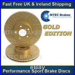 Toyota Avensis 2.0D-4D 03-08 Front Brake Discs Drilled Grooved Mtec GoldEdition